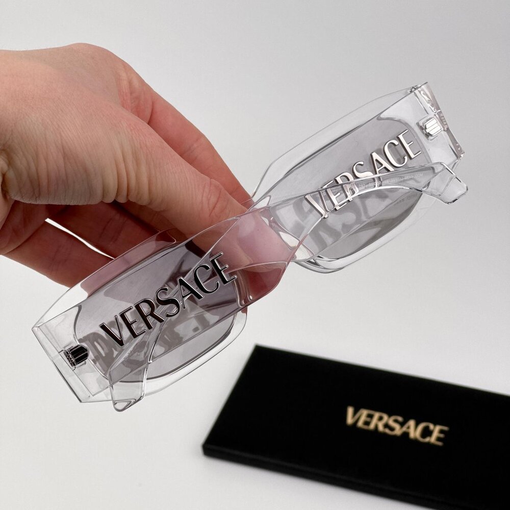 Versace VE4489U 148/8V Transparent Rectangle Sunglasses Silver Mirror Unisex - Picture 2 of 9
